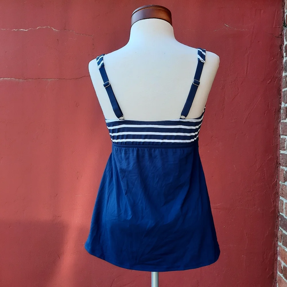 Lands' End Swim Slimming Swing Stripe Padded Bra Tankini Top 10 Navy White - Picture 5 of 13